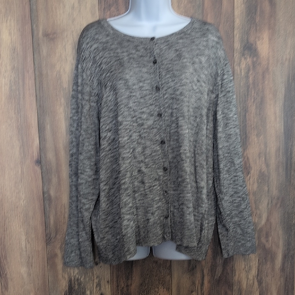 Croft & Barrow Charcoal Speckled Women's Full Button Up Cardigan 2X